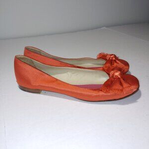 Kate Spade Metallic Orange Front Bow Satin Top Slip On Ballet Flats Size 9
